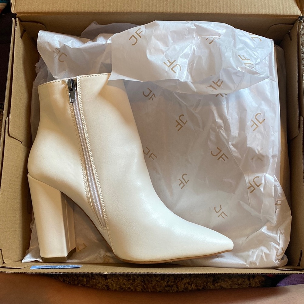 White heeled booties